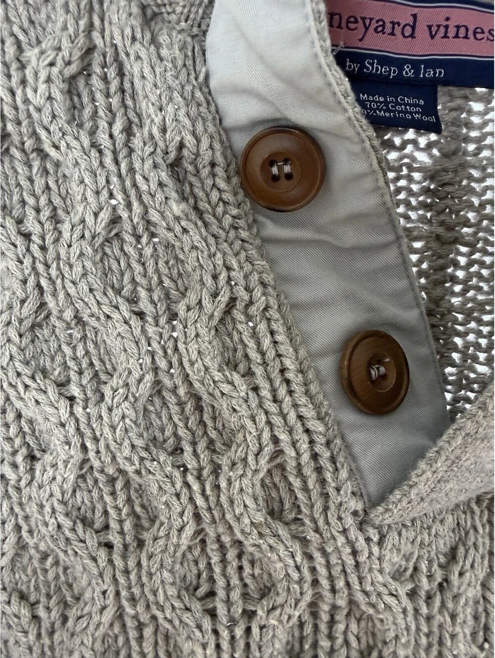 NWOT Vineyard Vines China Cable Knit Sweater Men’s Gray Cotton Wool Size S